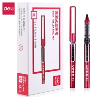 得力(deli)/书写用笔类用具/型号S657/0.5mm直液式全针管走珠签字笔 中性笔 红色 12支/盒